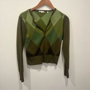 Vince 100% Cashmere Green Diamond Cardigan Medium